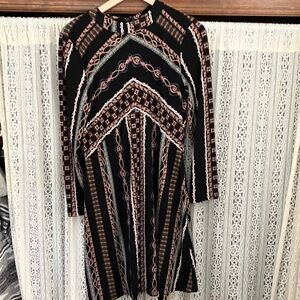 Printed Sheath Dress in Black and Pink